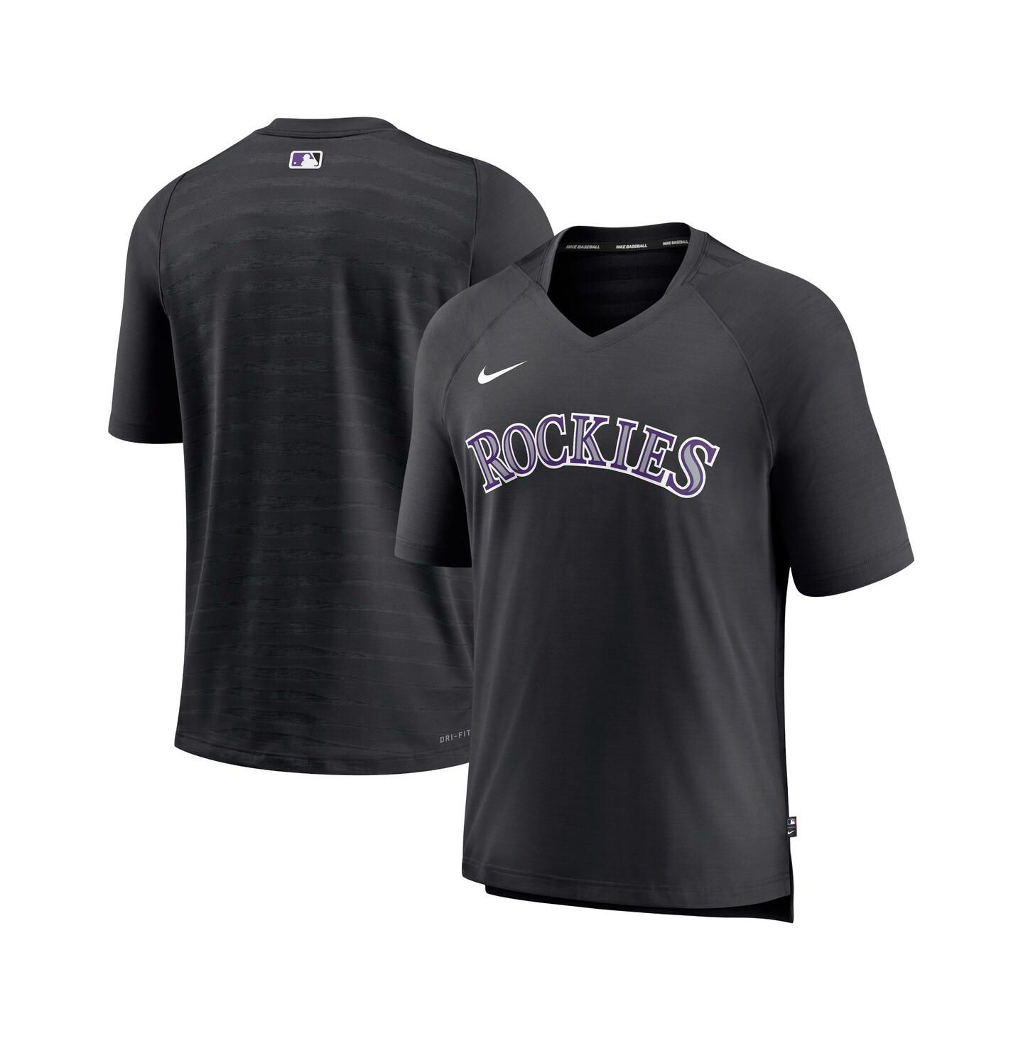 Мужская футболка Nike Black Colorado Rockies Authentic Collection Pregame Raglan Performance V-Neck — фото 1