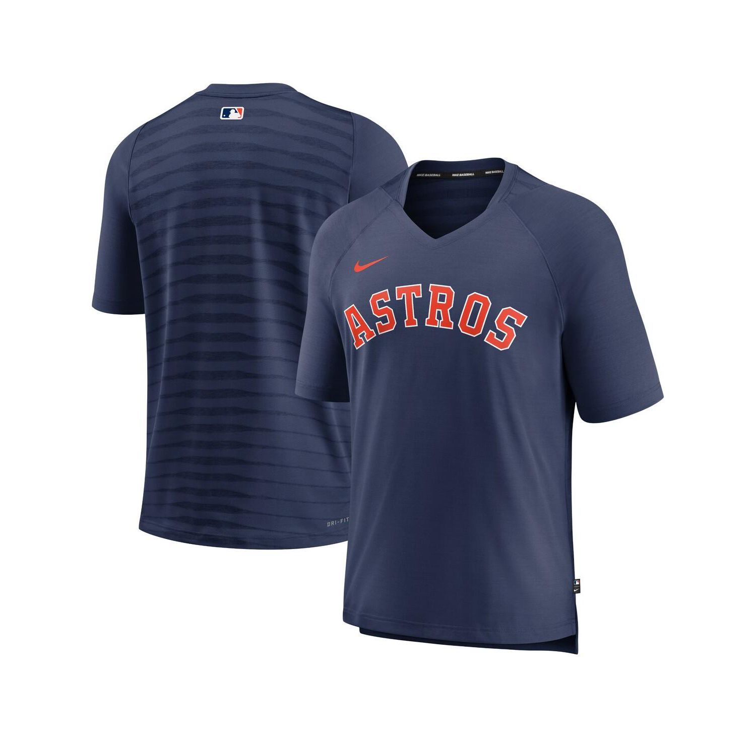 Men's Navy Houston Astros Authentic Collection Pregame Raglan Performance V-Neck T-shirt