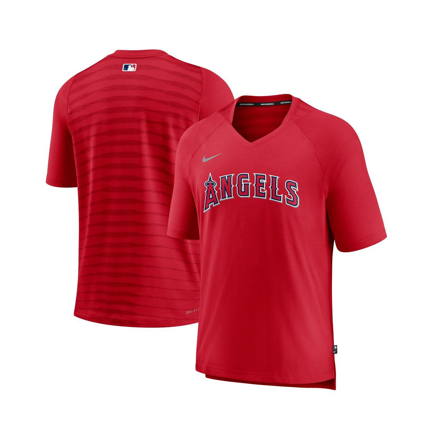 Мужская футболка Nike Red Los Angeles Angels Authentic Collection Pregame Raglan Performance V-Neck — фото 2