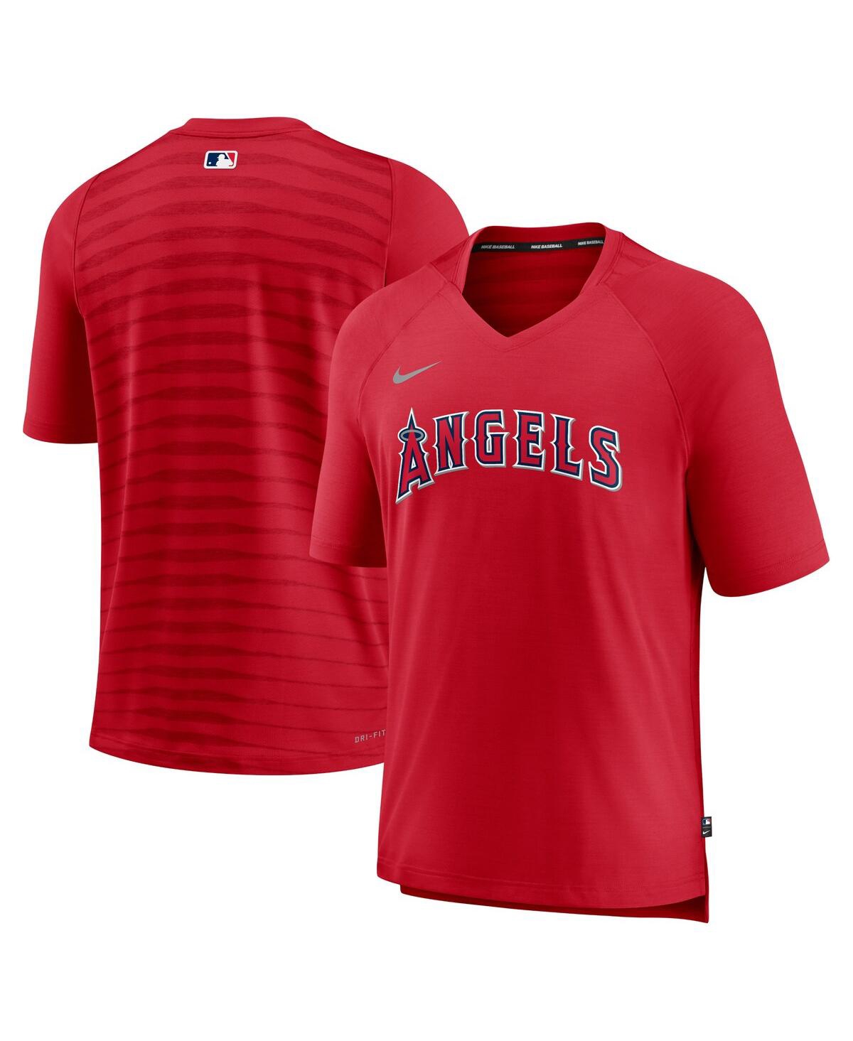 Shop Nike Men's  Red Los Angeles Angels Authentic Collection Pregame Raglan Performance V-neck T-shirt