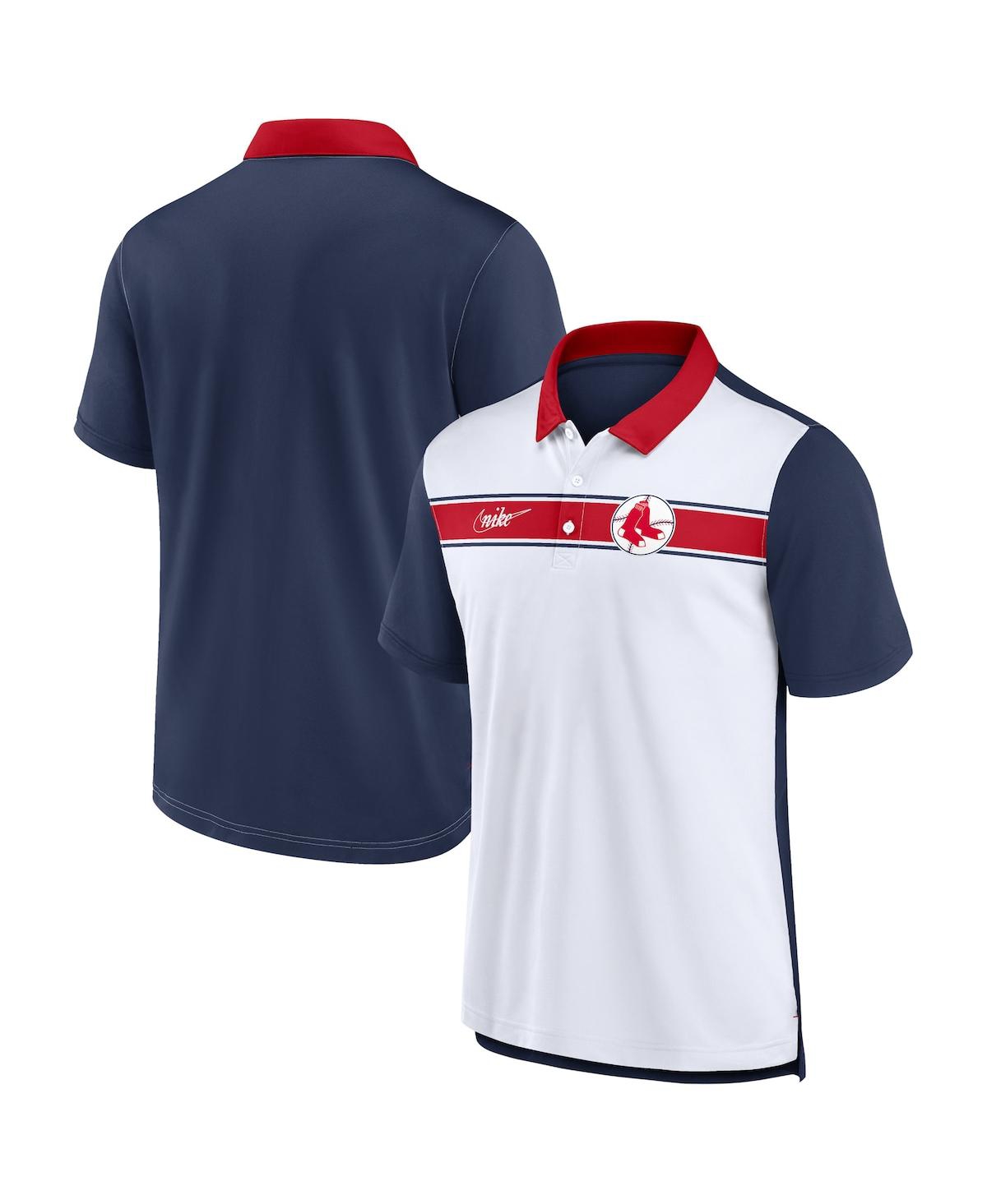Shop Nike Men's  White, Navy Boston Red Sox Rewind Stripe Polo Shirt In White,navy