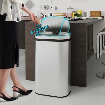 15.85 Gal./60 Liter Stainless Steel Oval Motion Sensor Trash Can for Kitchen