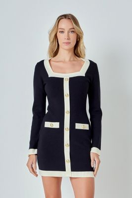 Women's Square Neck Knit Contrast Dress