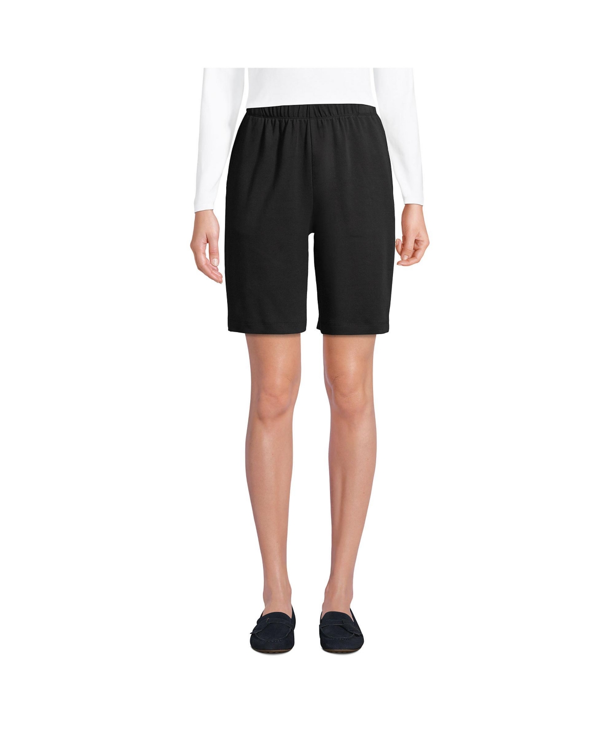 Petite Sport Knit High Rise Elastic Waist Shorts - Black