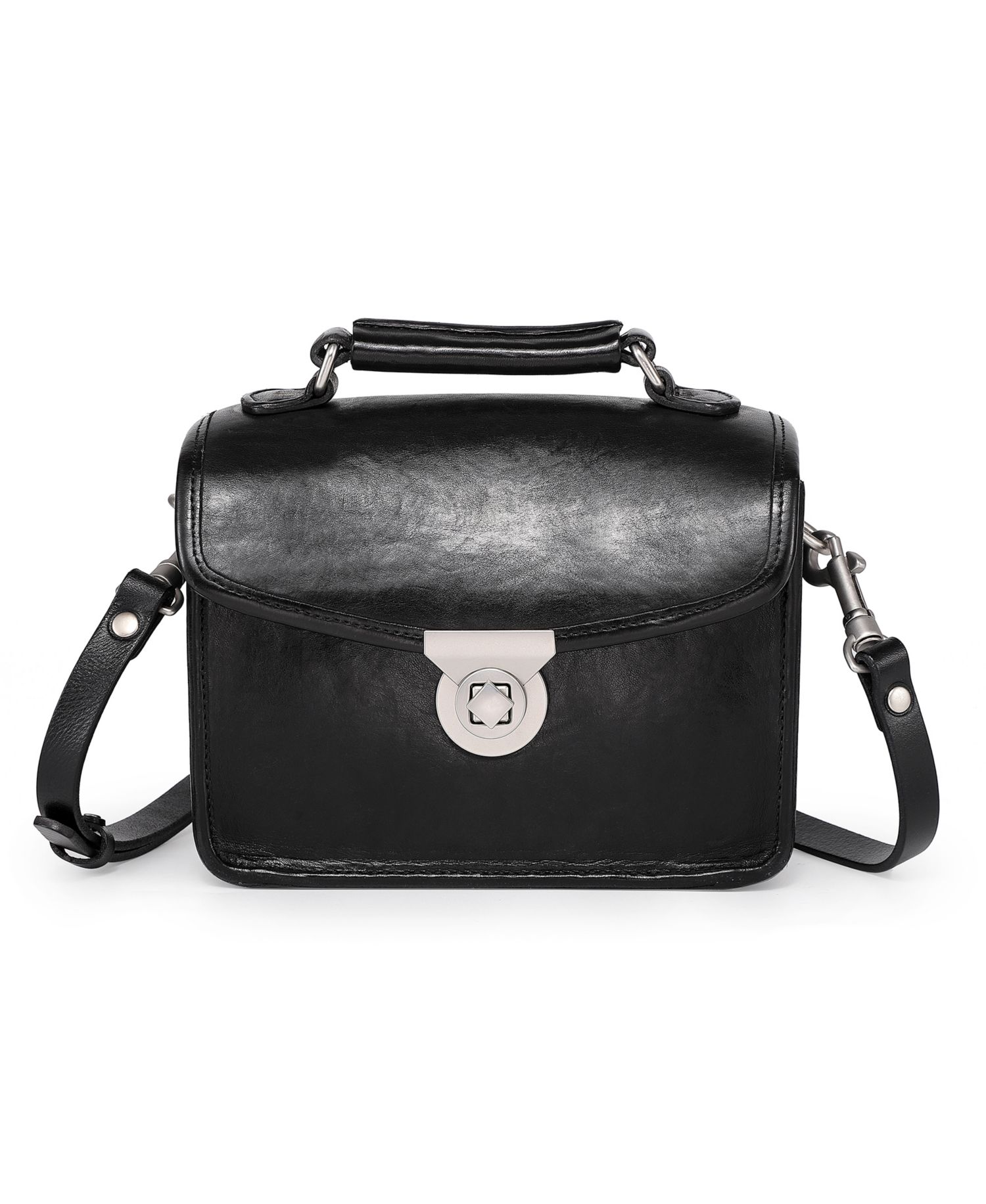 Laurel Mini Leather Convertible Pushlock Crossbody Bag