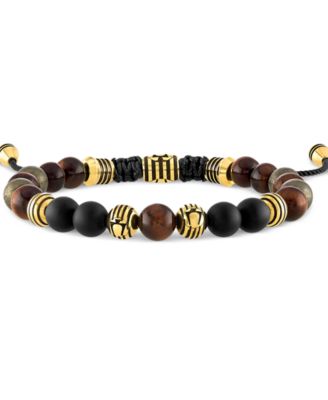 Men's Marine Star Beaded Bolo Bracelet in Gold-Plated Stainless Steel