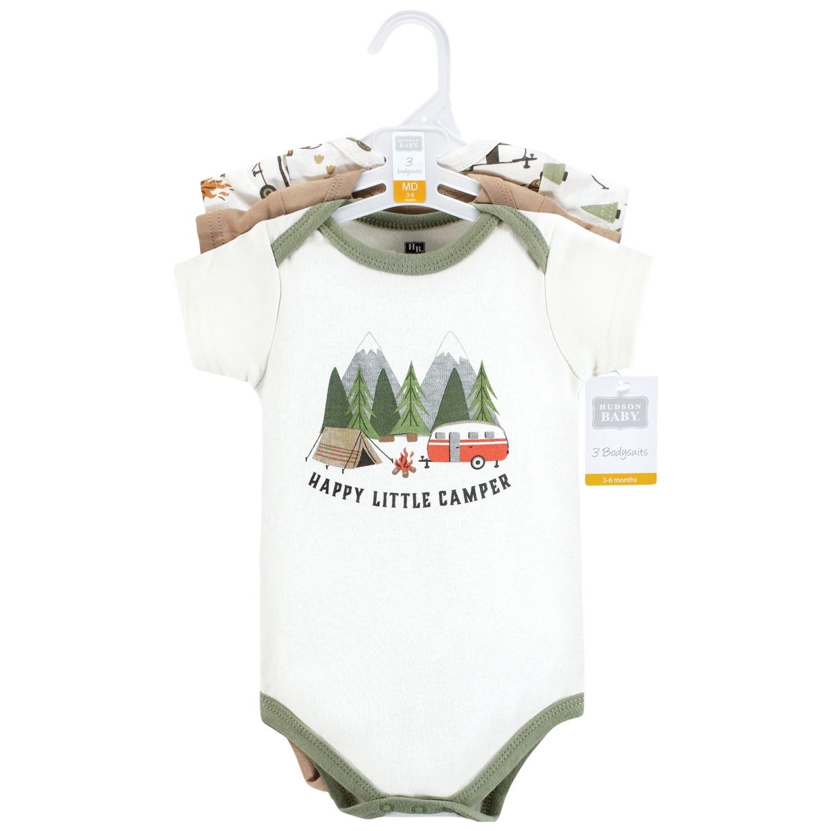 Hudson Baby Baby Boys Unisex Baby Cotton Bodysuits Camper, 3-Pack