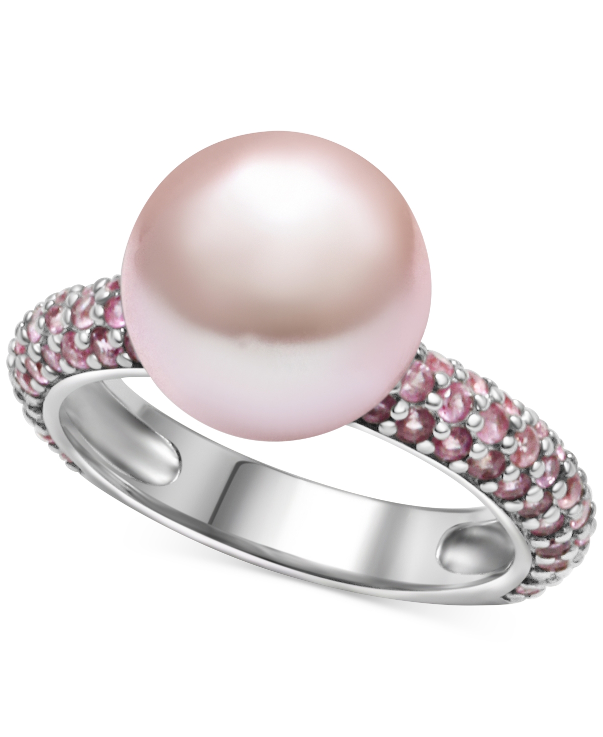 Macy's Pink Cultured Freshwater Pearl (11mm) & Pink Sapphire (1-1/2 Ct. T.w.) Ring In Sterling Silver