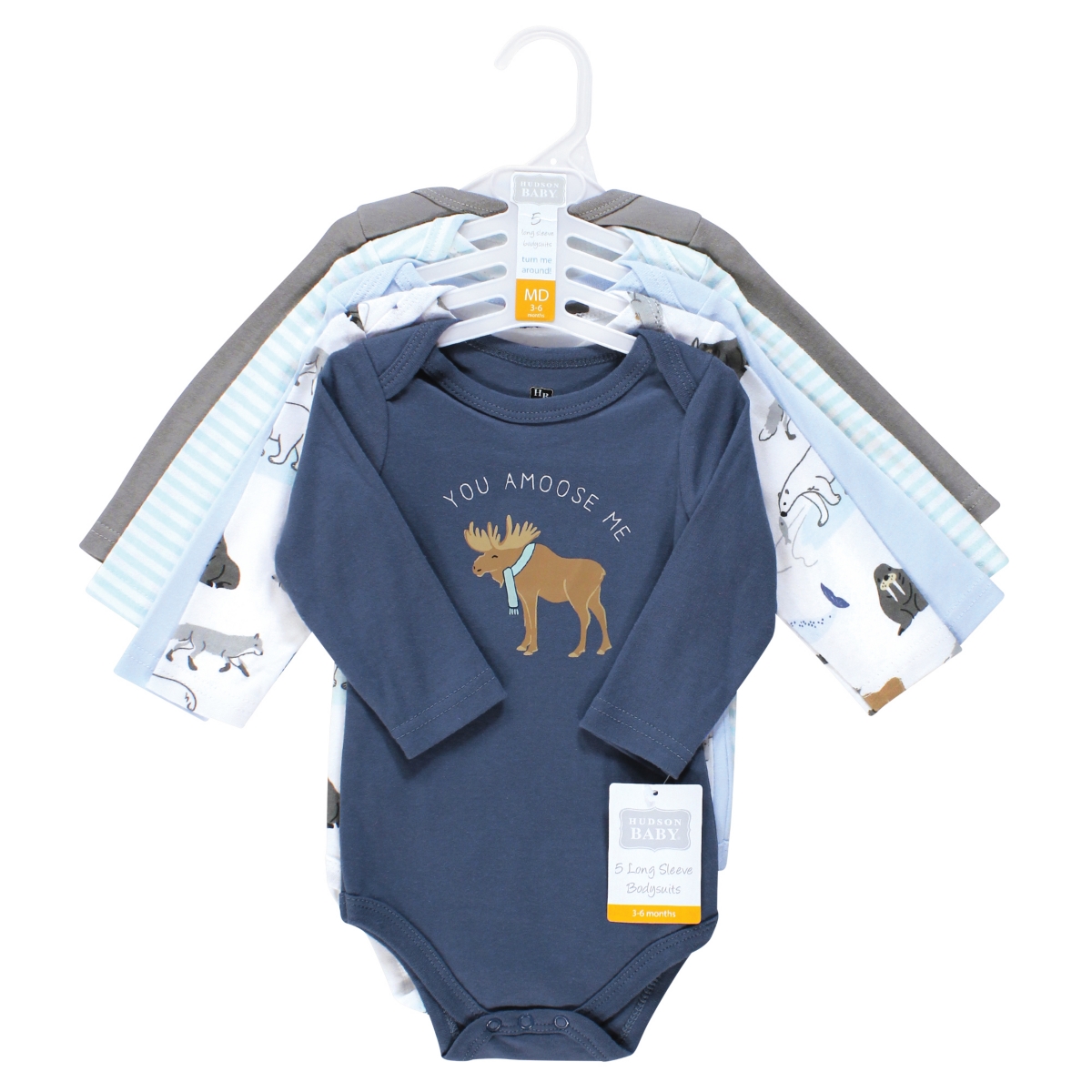 Hudson Baby Baby Boys Unisex Baby Cotton Long-Sleeve Bodysuits, 5-Pack - Arctic animals