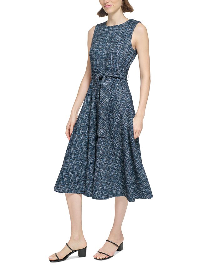 Calvin Klein Women's Tweed Belted A-Line Dress - Macy's