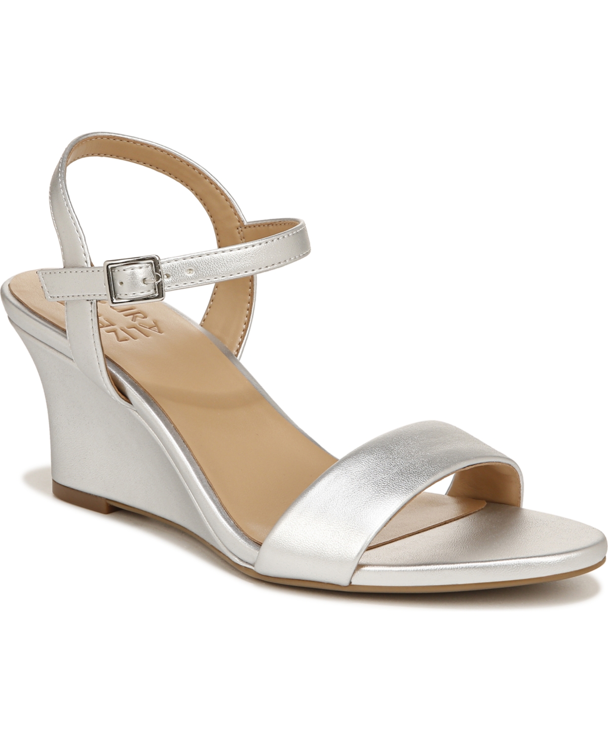 Naturalizer Bristol Ankle Strap Wedge Sandal In Silver Metallic Faux Leather