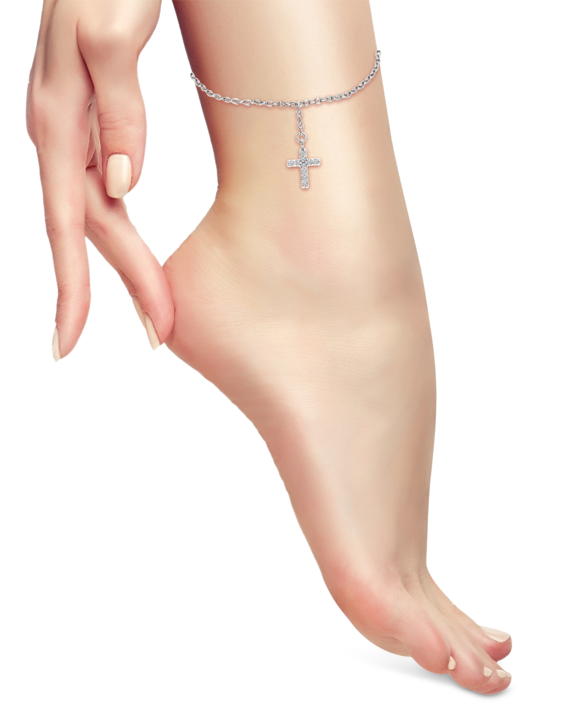 Giani Bernini Cubic Zirconia Dangle Cross Ankle Bracelet in Sterling Created for Macy's - Silver