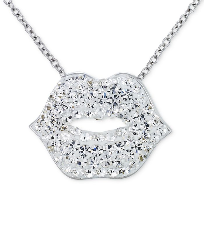 Simone I. Smith Clear Crystal Lips Pendant Necklace in Platinum