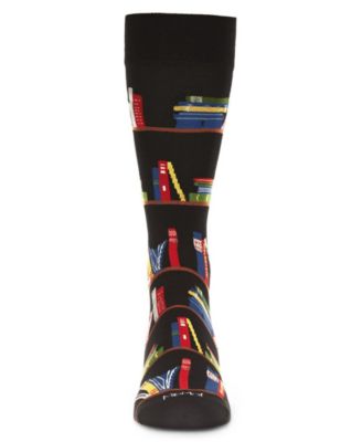 Men's Bookshelf Bibliophile Rayon from Bamboo Novelty Crew Socks