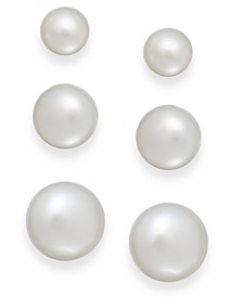 Cultured Freshwater Pearl 3 piece Stud Earring Set in Sterling Silver (6-10mm)