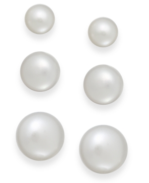 image of Cultured Freshwater Pearl 3 piece Stud Earring Set in Sterling Silver (6-10mm)