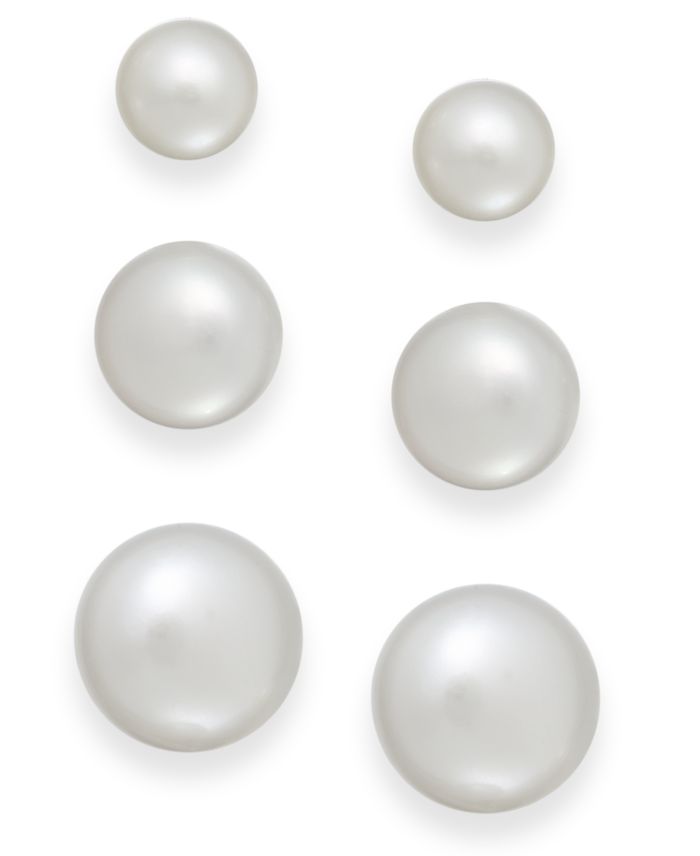 Cultured Freshwater Pearl 3 piece Stud Earring Set in Sterling Silver
