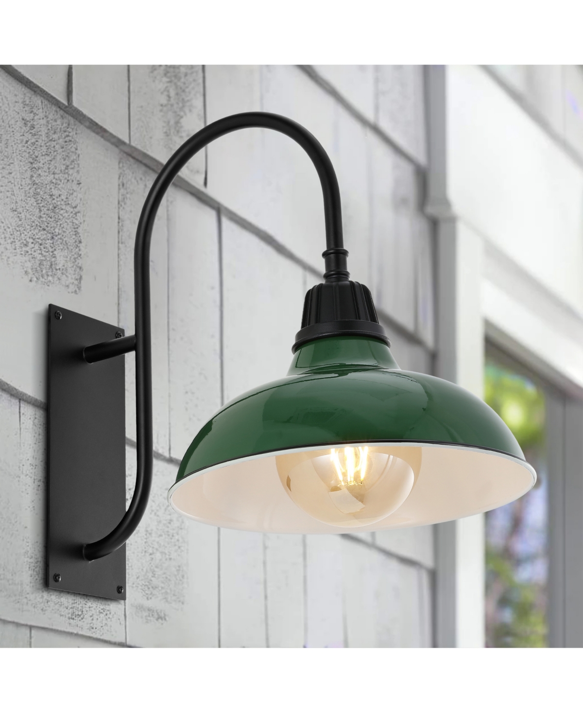 Stanley 1-Light Farmhouse Industrial Indoor, Outdoor Iron Led Gooseneck Arm Outdoor Sconce - White