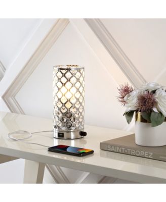 Lucie 9.5" Mid-Century Modern Iron, Acrylic LED Mini Uplight Table Lamp with USB Charging Port and Smart Bulb