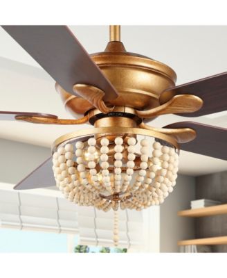 Erin 52" 3-Light Rustic Farmhouse Iron, Wood Bead Mobile-App, Remote-Controlled LED Ceiling Fan