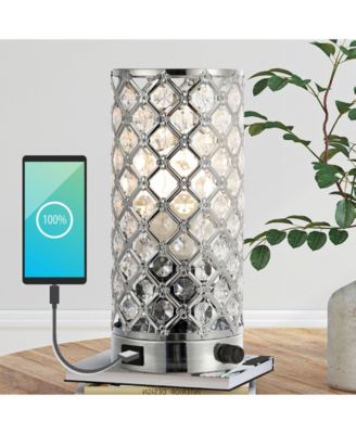 Lucie 9.5" Mid-Century Modern Iron, Acrylic LED Mini Uplight Table Lamp with USB Charging Port and Smart Bulb