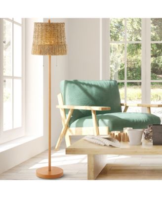 Ocata 61" 2-Light Coastal Bohemian Iron, Rattan LED Floor Lamp with Pull-Chain