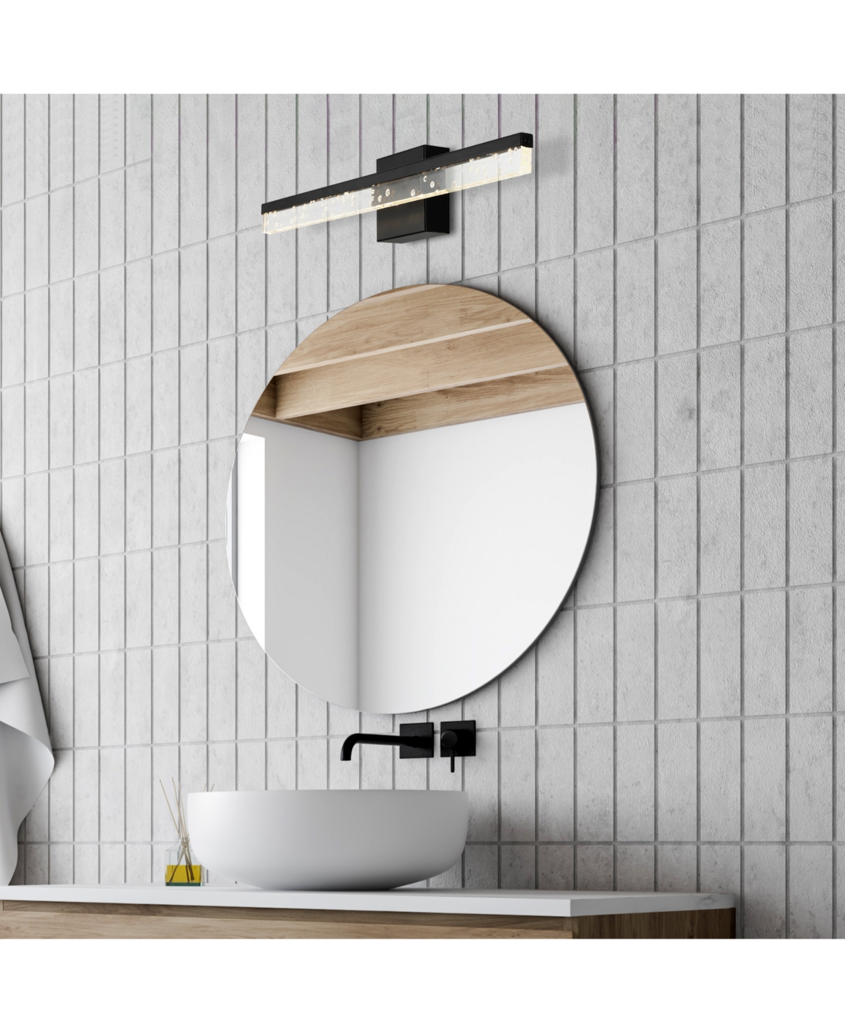 Mario 1-Light Modern Contemporary 360-Degree Rotatable Iron, Seeded Acrylic Integrated Led Vanity Light - Clear