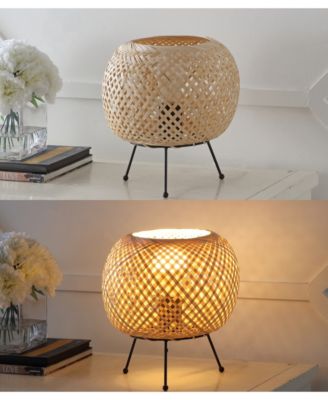 Palma 10.75" Bohemian Rustic Iron, Rattan LED Mini Table Lamp with Smart Bulb