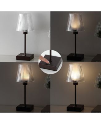 Oscar 12.5" Modern Industrial Rechargeable, Cordless Iron, Acrylic Integrated LED Table Lamp with Ribbed Shade