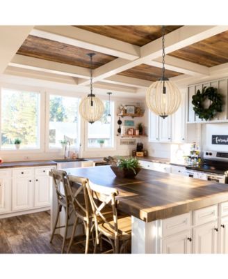 Abril 12.5" 1-Light Rustic Bohemian Iron, Wood Bead LED Pendant