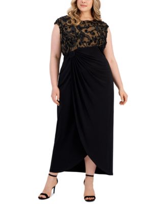Connected - Plus Size Soutache-Trim Mesh Gown