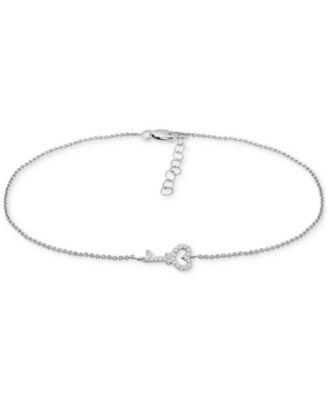 Cubic Zirconia Heart Key Ankle Bracelet