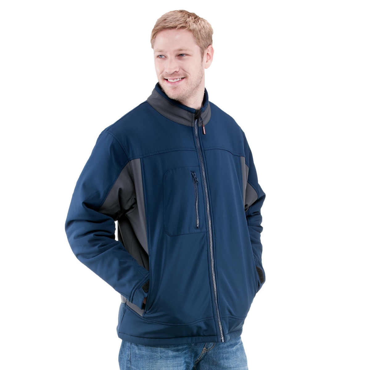 Big & Tall Insulated Softshell Jacket - Warm Work Coat, Water-Repellent, Windproof, Flexible, Durable Cold-Weather Gear - Navy