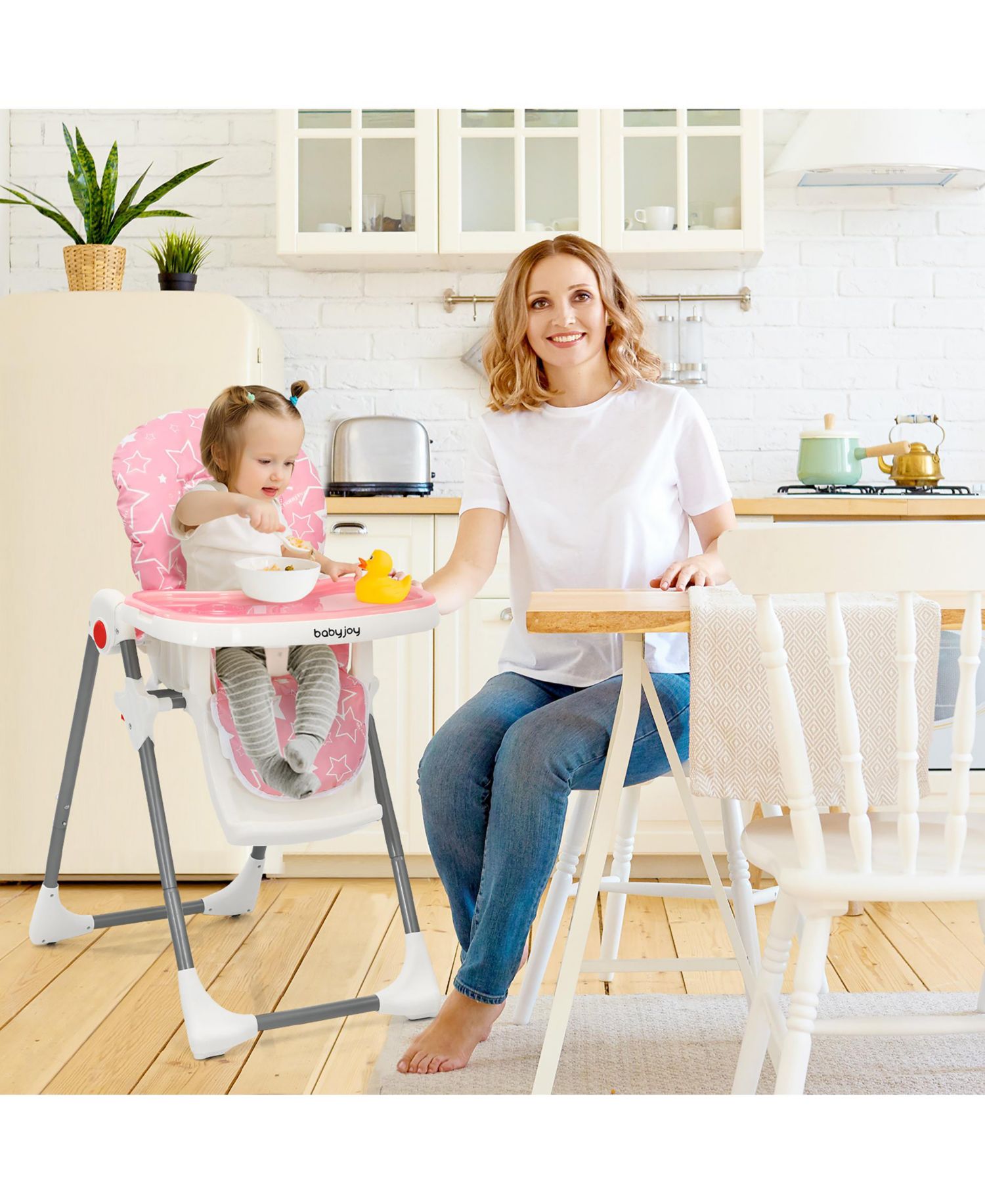 Toddler Folding High Chair Dining Chair w/ 6-Level Height Adjustment