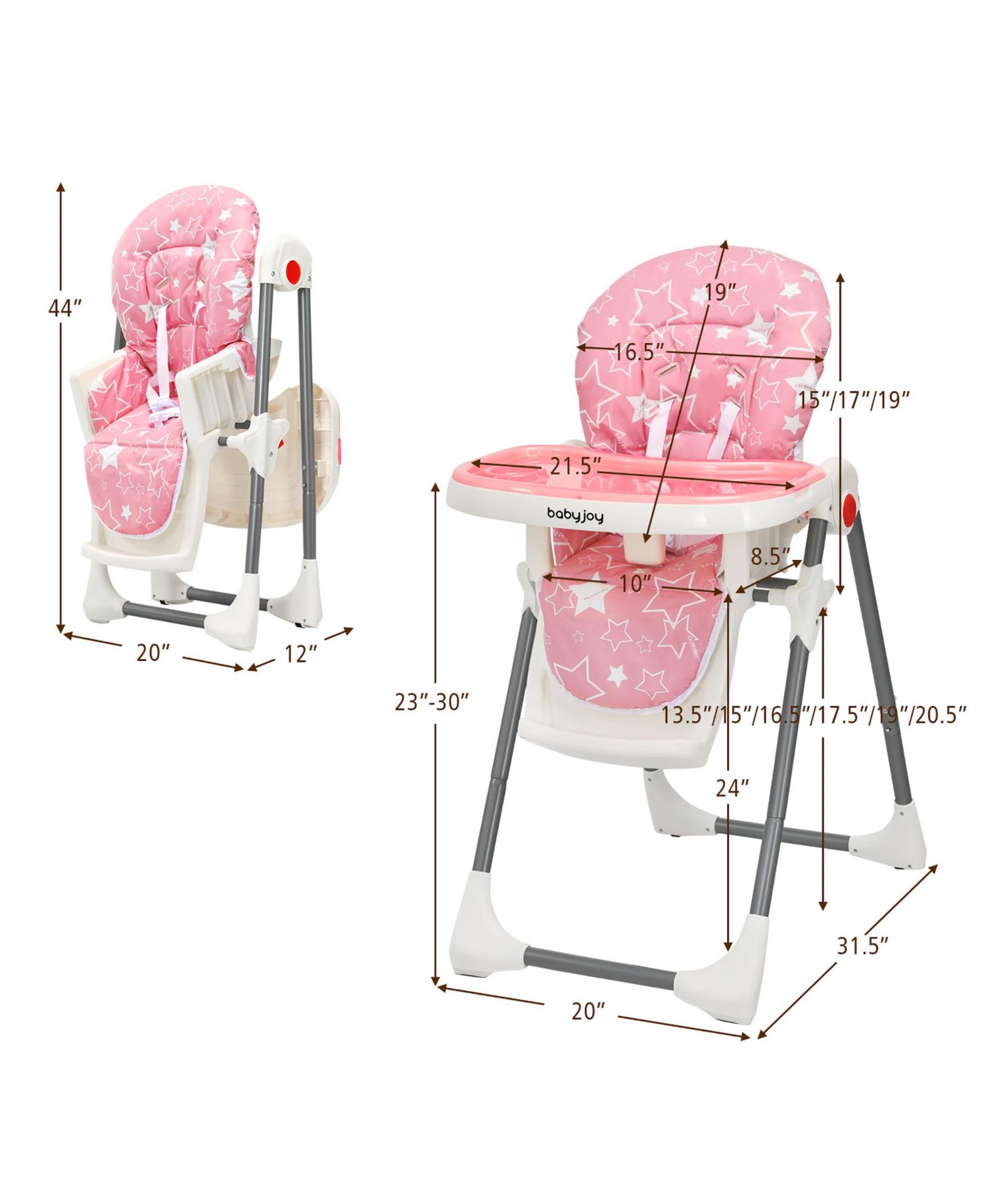 Toddler Folding High Chair Dining Chair w/ 6-Level Height Adjustment