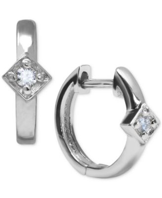 Anzie - White Sapphire Accent Extra Small Huggie Hoop Earrings in Sterling Silver, 0.47"