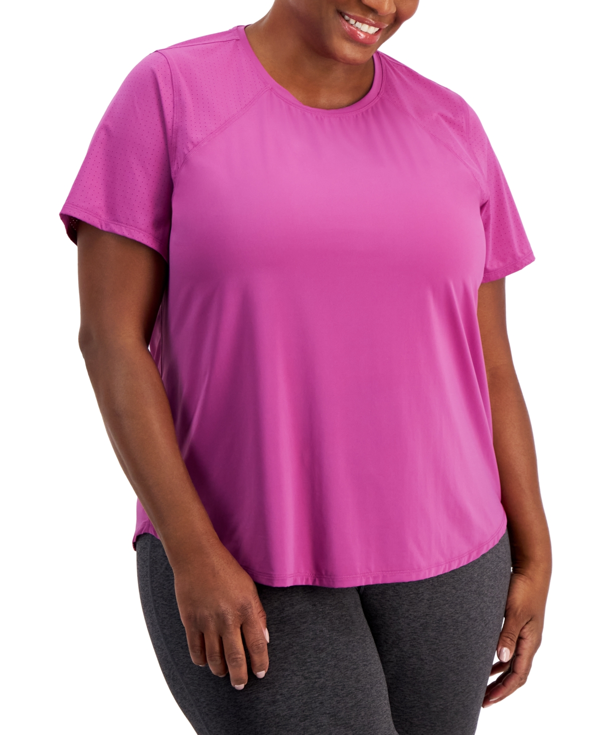 Plus Size Perforated T-Shirt, Created for Macy's - Berry Frost