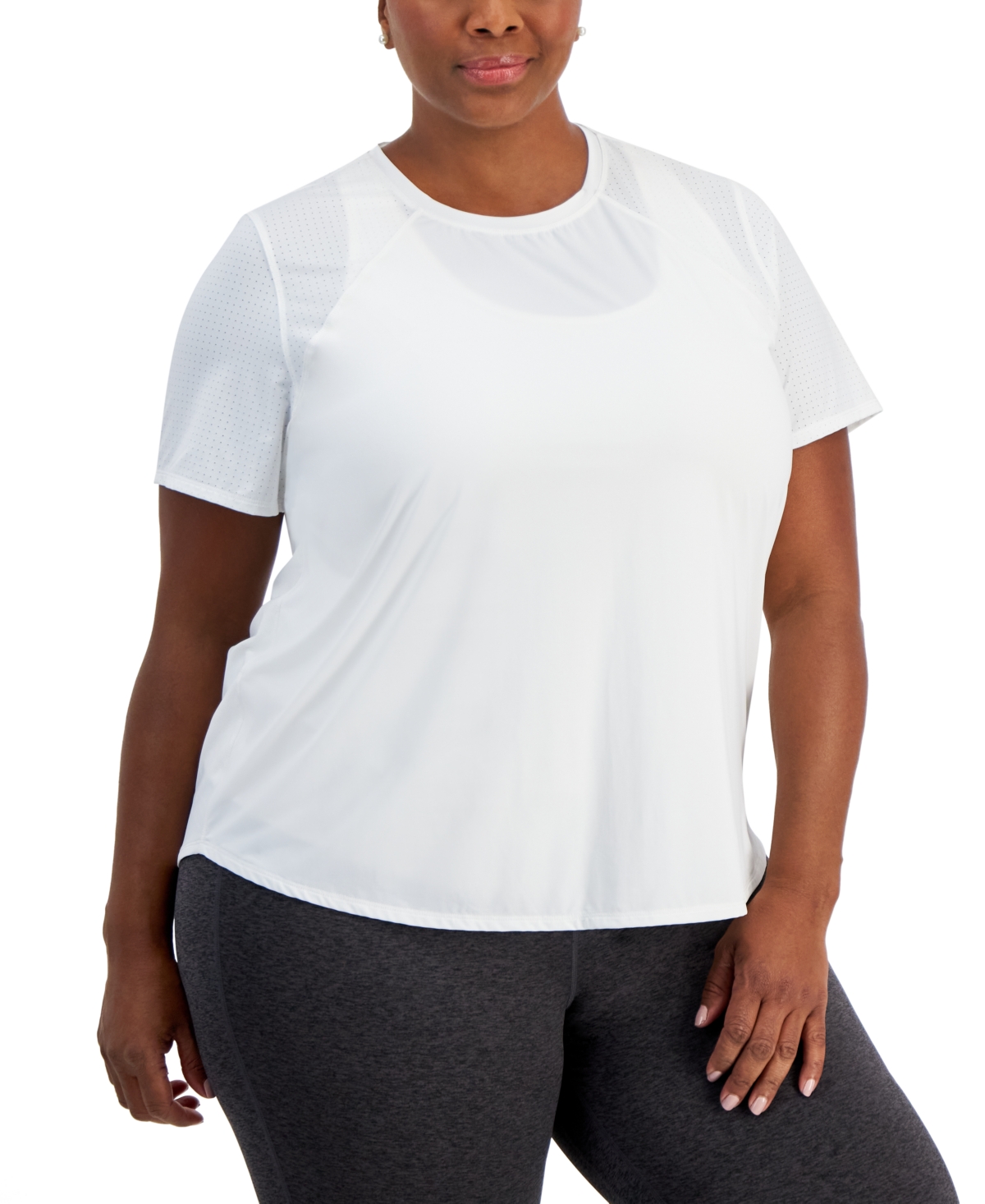 Id Ideology Plus Size Perforated T-shirt, Created For Macy's In Bright White