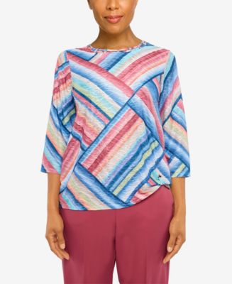 Alfred Dunner Women's Petite Scenic Village Pullover – Embroidered Holiday Snow Scene Blouse