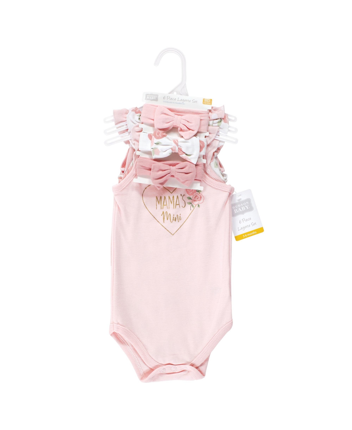 Hudson Baby Baby Girls Sleeveless Bodysuit and Headband Set, 6-Piece - Soft pink roses