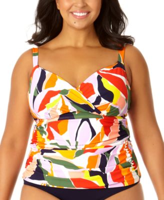 Anne Cole - Plus Size Printed V-Neck Tankini Top