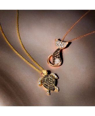 Nude Diamond (1/3 ct. t.w.) & Chocolate Diamond (1/4 ct. t.w.) Cat Necklace in 14k Rose Gold, 18" + 2" extender