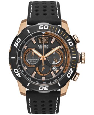 Citizen - Men's Chronograph Eco-Drive Primo Black Perforated Leather Strap Watch 45mm CA4083-03E - A Macy's Exclusive