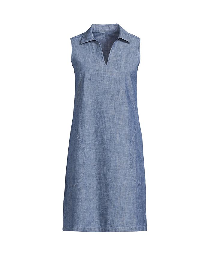 Lands' End Women's Cotton Poplin Sleeveless Split Neck Dress & Reviews