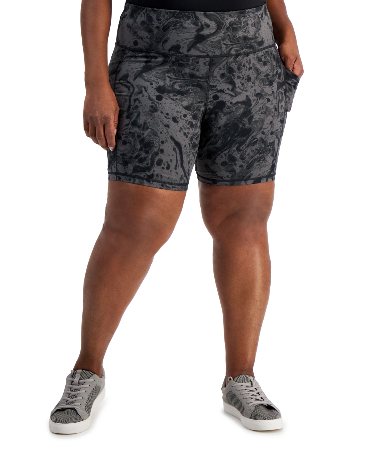 Id Ideology Plus Size Water Bubble Bike Shorts, Created For Macy's In Deep Black