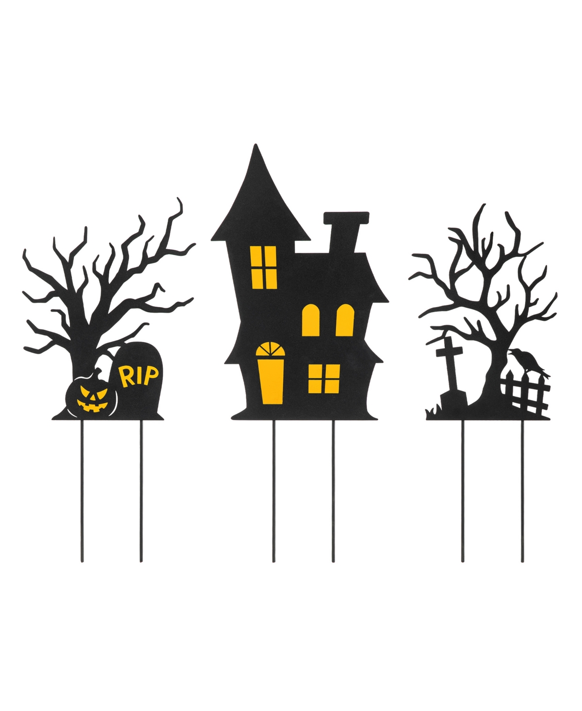 Glitzhome 24" H Halloween Metal Haunted House And Ghost Tree Yard Stake Decor, Set Of 3 In Multi