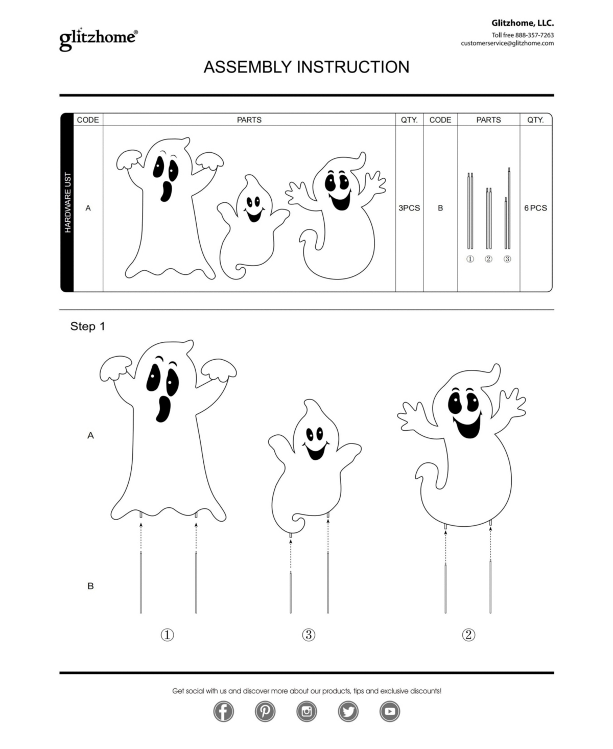 Glitzhome H Halloween Metal Mesh Glow in Dark Ghost Family Yard Stake, Set of 3