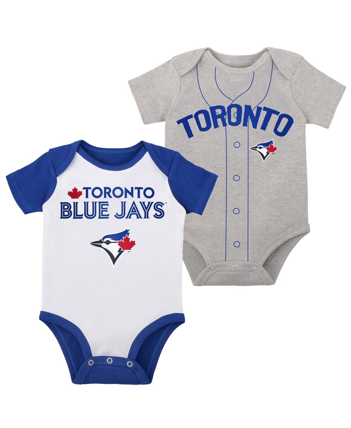 Outerstuff Babies' Newborn And Infant Boys And Girls White, Heather Gray Toronto Blue Jays Little Slugger Two-pack Body In White,heather Gray