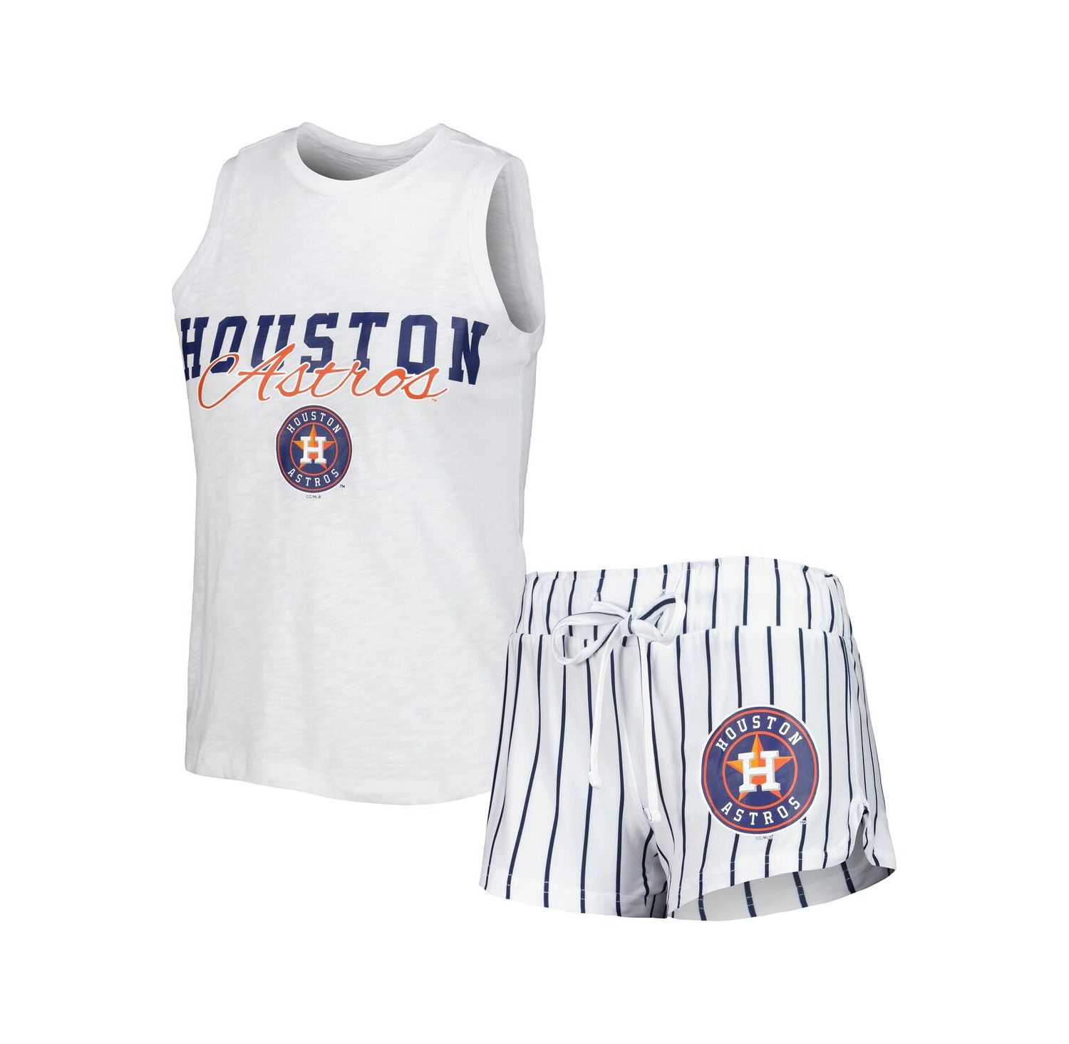 Women's White Houston Astros Reel Pinstripe Tank Top and Shorts Sleep Set