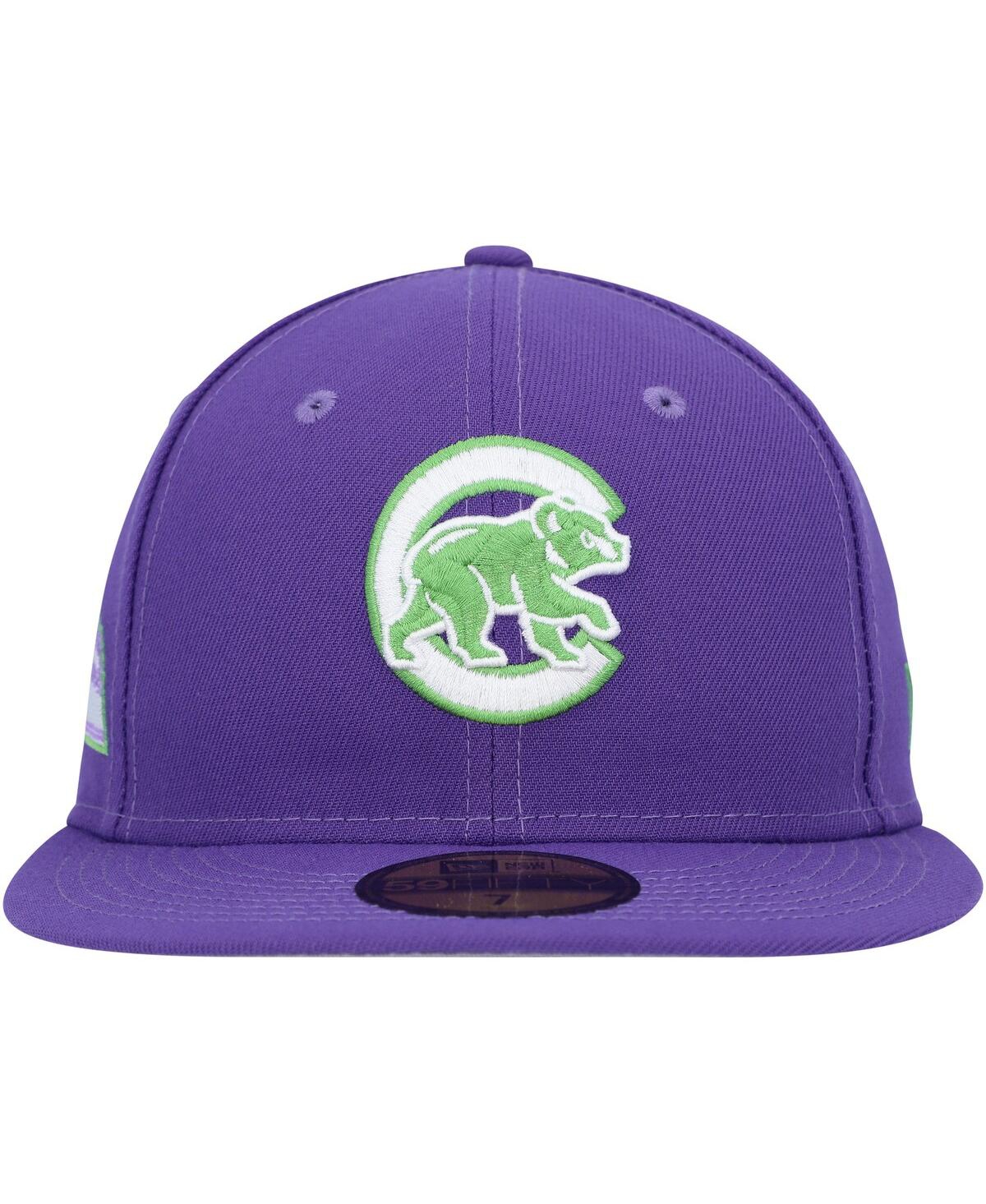 Men's New EraChicago Cubs Lime Side Patch 59FIFTY Fitted Hat - Purple
